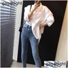 Chemises de chemisiers pour femmes Gaganight Femmes Stripe Stripe Top Long Sleeve Casual Striped Top Top Top Down Ol Shirt Back Boutons Lo Dhkc6