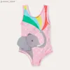 Pieces, elefante, elefante impressão de elefante garotas de banho de banho de uma peça de maiô rosa garotas de maiô de maiô de maiô de praia de praia 2 ~ 8 anos Y240412