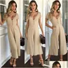 Damen Jumpsuits Rompers Sommer Frauen lässig losen Leinen Baumwoll -Jumpsuit ärmellose Rückenless Playsuit Hosen Overalls Lady Solid Dro Dhfof