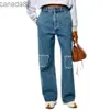 Diseñador Jeans Llegados para mujer Caminatería alta Patch Borded Logotipo Decoración de logotipo bordado Pantalones de mezclilla recta B3NU 2TKM