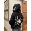 ASADOVCE Women Men Zip Up Y2K 11K Hoodie Spider Graphic Full Zipper Bluza Teen Girls Grunge Kurtka streetwear