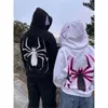 ASADOVCE Women Men Zip Up Y2K 11K Hoodie Spider Graphic Full Zipper Bluza Teen Girls Grunge Kurtka streetwear