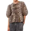 Camicette da donna donna stampa leopardo maniche corte le cime eleganti chic chic casual snow-out allaccia su camicetta di o-collo