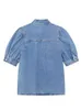 Traf Summer Women Denim Shirt Bow Knot Half Puff Sleeve Tshirt och Retro kjol Cape Street Fashion Suit 240415