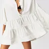 Casual Dresses Summer Dress Women's Short Puff Sleeve Button Down V Neck Shirt Solid Color Plus-Size Vestido