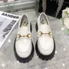 Designers luxury shoes college style loafer girls dress platform shoes small bee embroidery leather thick soled slip on shoe English style retro small leather shoe