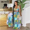 Basic & Casual Dresses Cm Yaya Iti Print Women Big Swing Cape Ball Gown Maxi Long Skirt Suit And Crop Top Matching Two 2 Piece Set Ch Dhptp