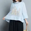 Women's Blouses 2024 Spring Summer Loose Fashion Organza Borduurwerkliteratuur en kunst Retro Stand Collar Pullover Office Lady Top Trend