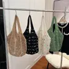 Bolsas bolso de perlas de verano bolso de hombro tejido para mujeres inspt boates compras de compras simples bolsas de playa de malla hueco tejido