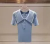 2024 Summer Maje New Women's Wear Pullover Slim Polo Neck Solid Color Women's Knitted Top