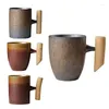 Tasses à 35 Japonais Vintage en céramique Top Tasse Tobinage Rust Glaze Tea Milk With Wood Handle Water Cup Home Bureau