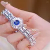Armbandsur 2024 Säljer Gemstone Series Blue Dial Luxury Rhinestone Gold Silver Women's Watch with Steel Strap Waterproof Quartz Clock