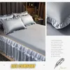 Eleganter Stil Spitzenbett aus Spitzenbett mit Kissenbezügen mit Kissenbezügen 240415 Polyester -Baumwollkönigs -Set Set Set. 240415