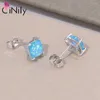 Stud Earrings CiNily Soild 925 Sterling Silver Created Blue Fire Opal Wholesale Square-Shape For Women Girls Jewelry SE018