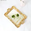 Borden Europees Gouddruk Mirror Glazen dienblad Rechthoekige fruitcake opslag multifunctionele huizendecoratie ornamenten