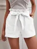 Summer Femme en lin est décontracté shorts avec poches de couleur unie à taille haute haute taille 240407