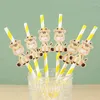 Copas descartáveis palhas 6pcs papel de animal bebendo palha de palha Jungle Party Fret Foret Safari Supplies Kids Wild One Decoration