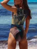 Bikini de maillots de bain pour femmes Tie-dye Bikini Couleur contrastée Résumé Impression rétro Tendro One-Piece Designer Beach Vacation Swimsuit