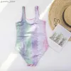 One-Pieces Bow Deco Gradient Print Kinder Mädchen Kinder ein Stück Badeanzug Sommer Hollow Shining Teen Kids Baden Schwimmanzug Y240412Y2404172t21