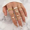 Inlaid Pearl Chain with Diamond Butterfly Opening Instagram Style Ring Set of 15 Pieces