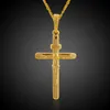 Klassiska smycken Jesus Cross Pendant 18K Yellow Gold Filled Crucifix Pendant Chain2988