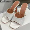 Slippers Sexy High Heels Femmes Square Peep Toe Runway Party Chaussures Femme Summer Sides Cup Crystal Slipprs