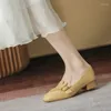 Chaussures décontractées à toe carré Femmes à talons épaisses Boucle plissée entièrement mouton peu profonde