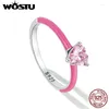 Cluster Rings WOSTU 925 Sterling Silver Trendy Pink Heart Zircon Size Ring For Women Fine Blue S925 Exquisite Jewelry