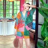 Qsrocio kobiety Pajama Zestaw ręcznie rysowany sztuka rośliny tropikalne Pajama jedwab jak szorty nocne noszenie ubrań ubrania snu odzież domowa 240409