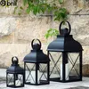 Candle Holders Black Metal Outdoor Holder Glass Stand Windproof Romantic Nordic European Decor Center Table Living Room