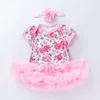 Bodysuit Romper Girls 'Dress Printed Leopard Print Rose Short Sleeved Princess Dress Baby One Year Old Children's Dress