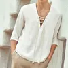 Chemises décontractées pour hommes Summer Short Shirt Personalité Fashion Lace Up Couleur Couleur Malte à moitié Vêtements masculins simples