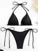 Sexy braune Bikini 2023 Frauen solide rote Halfterschuppen -BH -Tie -Side -Dreieck Badeanzug Sommerbadeanzug Spitze Micro Badebekleidung 240408