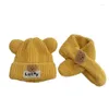Berets Doit 2024 Winter Boys Girls Warm Beanies Scarf Hat Set Coral Velvet Lucky Letters Baby Kids Scarves Hats