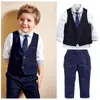 Zestawy odzieży Baby Kids Boys Tuxedo Ruitowa koszula kamizelki