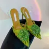 Pineapple 2024 Summer Water Diamond Fashion Pointed Thin Heels Hollow Sandals High End Guangzhou Women's Shoes