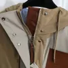 Autumn Panel de couro de couro de bolso de bolso de manga longa com capuz com zíper de capa com zíper forro de algodão listrado