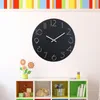 Orologi da parete semplice orologio in legno rotondo rotondo quarzo creativo per soggiorno camera da letto senza (nero)