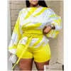 Womens Tracksuits 2 Piece Sets Outfits 2022 Summer Slash Neck Colorblock Tied Detail Lantern Sleeve Long Top Above Knee Drop Delivery Dhkaj