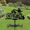 Motocicletta se silhouette arte arte nera in metallo motociclista di vento di vento da esterno decorazioni giardino per il tetto da cortile dell'edificio 240403