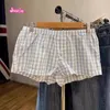 Women's Shorts American Style Love Plaid Printed For Women Elastic Waist Slim Versatile Pajamas Home Y2K Trendy Short Pants