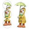 Décorations de jardin 2pcs Ducks Statues 1 paire mignonne peu avec parapluie Ornement de résine de canard Décoration extérieure