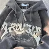 Kadın Hoodies Kadın Retro Nakış Sonbahar Kış Zip Yukarı Uzun Kollu Gevşek Ceket Katlar Y2K Günlük Cep Kapüşonlu Sweatshirt