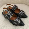 女性ブラックの唯一のメーカー先のつま先ベルトバックルスリングバックフラット快適なパンクレトロメアリージェーンの女性靴