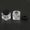 Storage Bottles 100pc/Lot Mini 4g 4 Gram Portable Empty Clear Cream Jar Pot With Black Lid Cosmetic Container Transparent Square Base PS