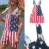 Vrouwen mannen Amerikaanse vlag overalls verstelbare riem denim slabib shorts 4 juli Jean Romper zomer jumpsuitbroek met pocket 240411