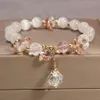 INS Korean Version Sweet Girl Heart Pink Crystal Single Loop Fashion Women's White Cat Eye Stone Bracelet Jewelry