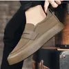 Wandelschoenen heren casual lederen bedrijf niet-slip zacht bodem werk loafers rond kop flat schoeisel outdoor sneakers