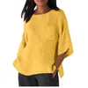 Women's T Shirts Women Summer Cotton Linen Tshirt Tops Loose Fit Blouse 3/4 Sleeve Vintage Crewneck Plus Size Clothes De Talla Grande