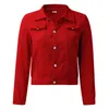 女性の短いデニムの女性服の基本的なソリッドボタンダウンコート秋のターンカラー長袖のジャケット240415